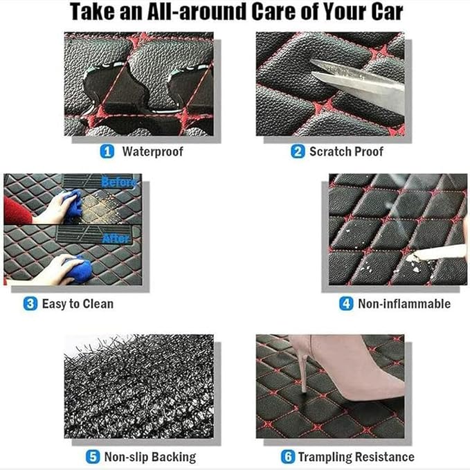 TREGOO All Weather Car Mats Custom Fit Non Slip Floor Mats for 1998-2025 Cars Personalized Leather Protection Pads Suitable for Men Women (Edge Gray with Black Color)