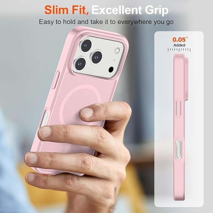 SUPFINE Magnetic for iPhone 17 Pro Max Case with Screen Protector (Compatible with MagSafe)(Military Grade Drop Protection) Translucent Matte Shockproof with Anti-Fingerprint Phone Cover,Light Pink