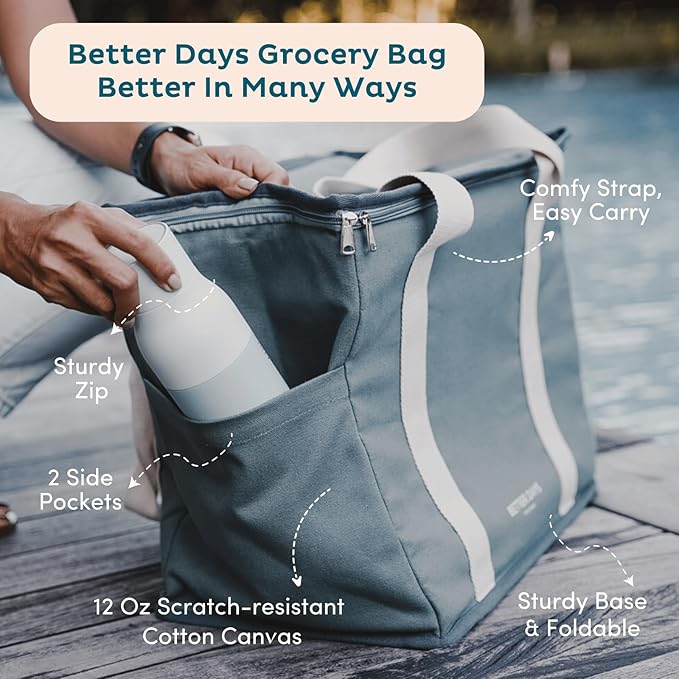 Nook Theory Reusable Insulated Grocery Bag - Leak Proof, X Large Cooler Bag - Insulated Shopping Bags for Groceries - Travel Cooler Bag for Frozen and Hot Food with Zippered Top (Jute)
