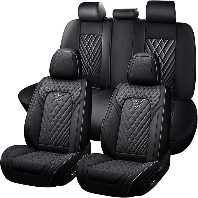 Truck Seat Covers for Toyota Tacoma 2006-2026, Waterproof Premium Leather Full Coverage Car Seat Cover, Muscle Sport Style Auto Interior Seat Cover Sets (Full Set/Black)