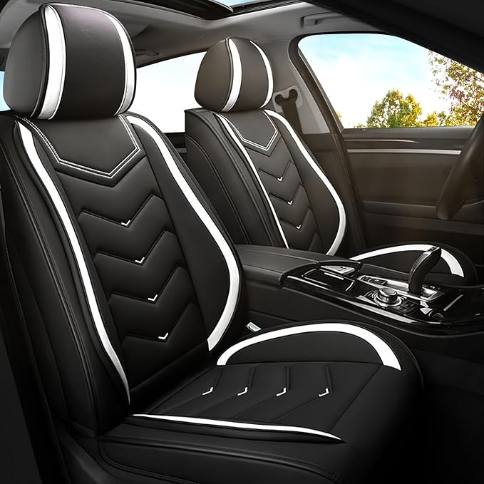 Car Seat Covers for Ford Expedition 2000-2026, Premium Nappa Leather Car Seat Cover, Stylish Sport Seat Covers， Automobile Seat Cover Sets.(Standard 2 Seats/Black White)