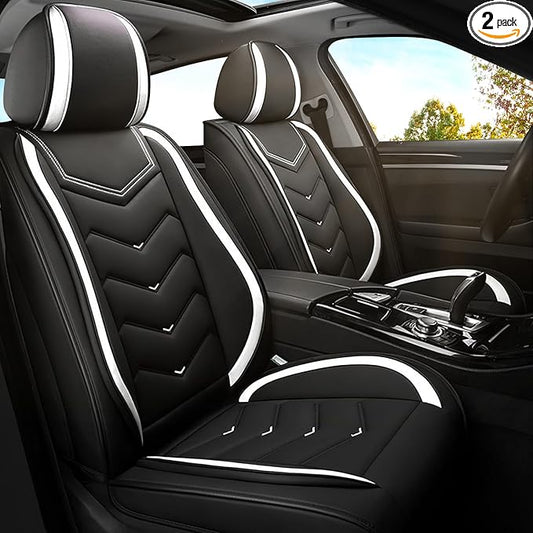 Car Seat Covers for Jeep Grand Cherokee L 2021-2026, Premium Nappa Leather Car Seat Cover, Stylish Sport Seat Covers， Automobile Seat Cover Sets.(Standard 2 Seats/Black White)