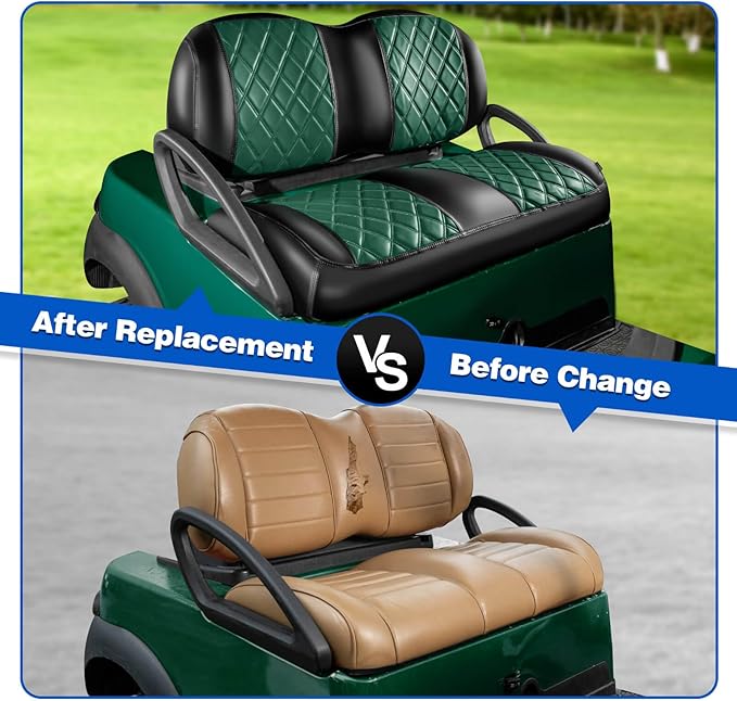 NOKINS Golf Cart Seat Covers Fit Club Car Precedent/Tempo/Onward Premium Front Seat Cushion, Golf Cart Vinyl Leather Diamond Seat Covers, Soft/Scratch-Resistant/No Stapler Needed