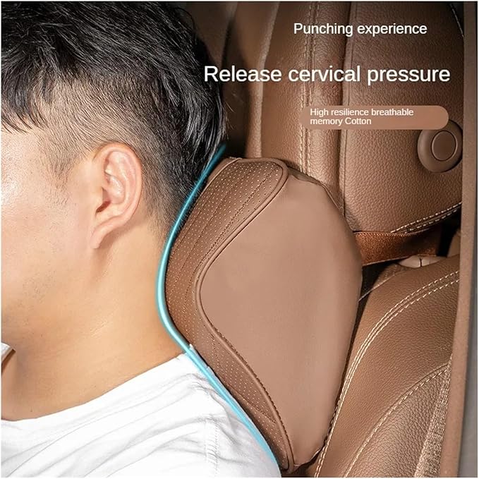 Car Pillow Car Headrest Pillow Set Sewing Leather Lumbar Waist Support Memory Foam Fit for Seat Neck Protctive Cushion Accessories Car Neck Pillow(F)