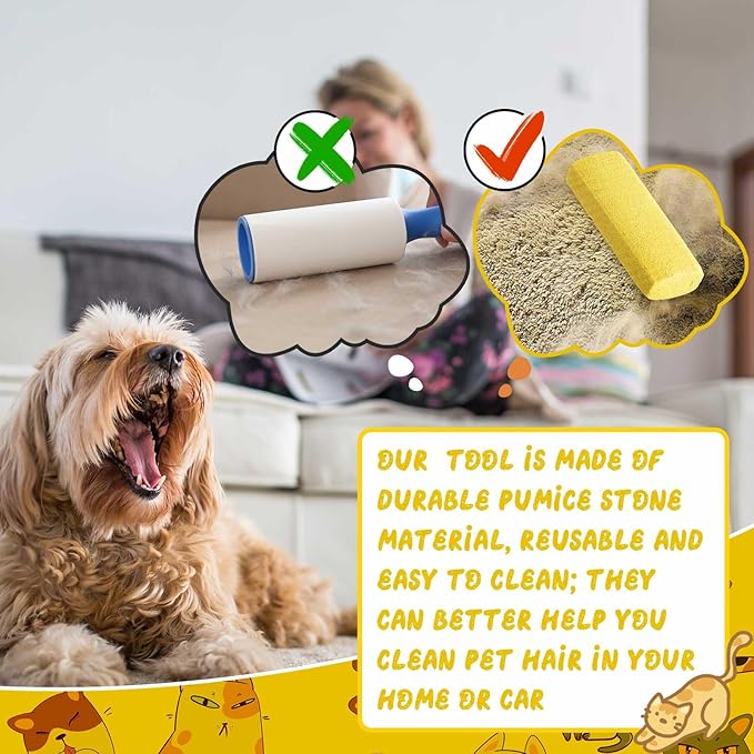 Abbylike 6 Pcs Pet Hair Remover Pumice Stone Car Pet Hair Removal Tool for Bedding Carpet Couch Furniture Cleaning (6.1 x 2.56 x 1.4 Inch,Yellow)