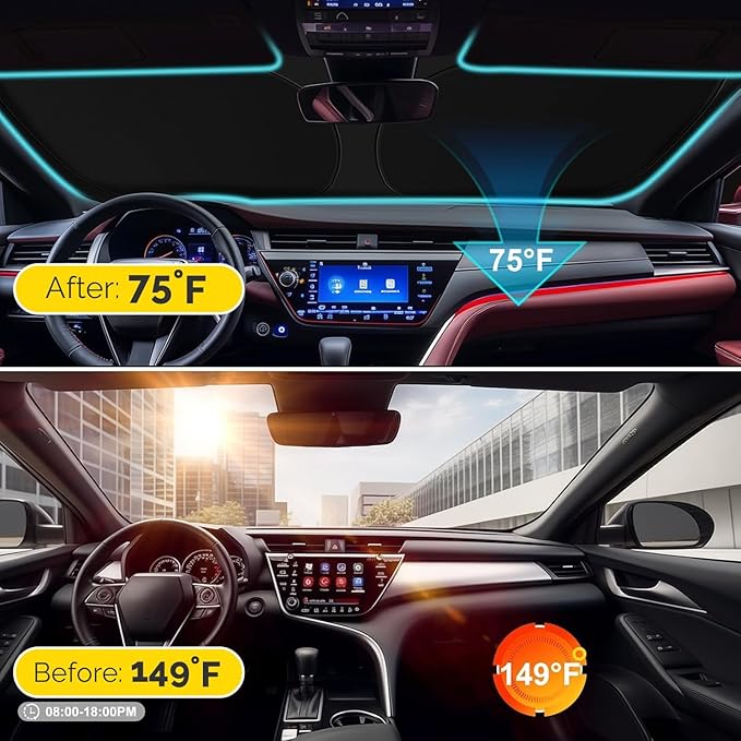 Car Sun Shade for 2019-2024 2025 2026 Dodge Ram 1500 Windshield Sun Shade, Sun Visor Windshield Screen Cover for Ram Front Window Sunshade Foldable Auto Interior Accessories UV Block to Keep Cool