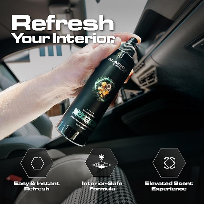 Blackline Car Care - Wild Cherry Car Air Freshener, Long-Lasting, Oder Eliminator, for Cars, Trucks, SUV, or Home Use - 8 fl OZ - Wild Cherry Air Freshener - Cherry Spray