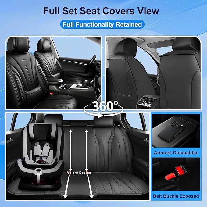 Fit CX-30 Car Seat Covers for Select Mazda CX30 2020-2025, Premium Full Coverage Leather, Airbag Compatible, Luxury Waterproof All Weather Breathable Seat Cushion Protector, Full Set, Black