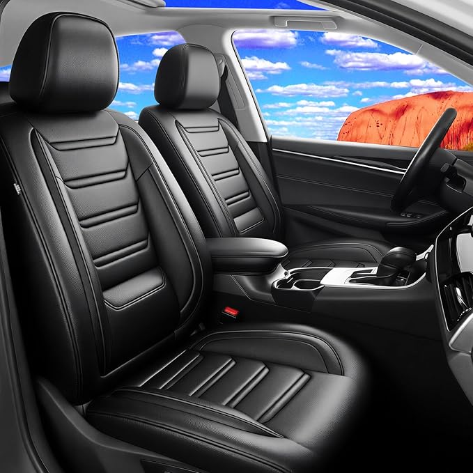 Fit Bolt Car Seat Covers (Front Pair) for Select Chevrolet Bolt/Bolt EUV 2017-2025 - Premium Full Coverage Leather, Airbag Compatible, Waterproof & All Weather Seat Cushion Protector, Black