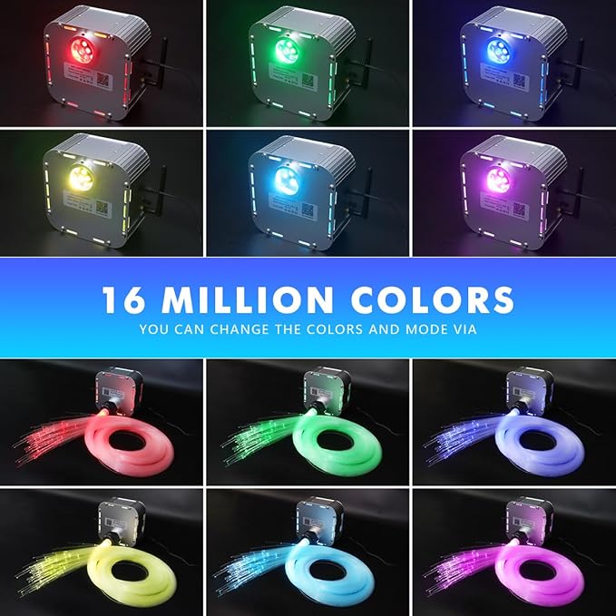 AMKI High Brightness 32W Twinkle 1000pcs Fiber Optic Starlight Headliner Kit 0.03in 13.1ft Fiber Strands RGBW Sound Activated APP Remote Control for Car Home Roof Ceiling Decoration