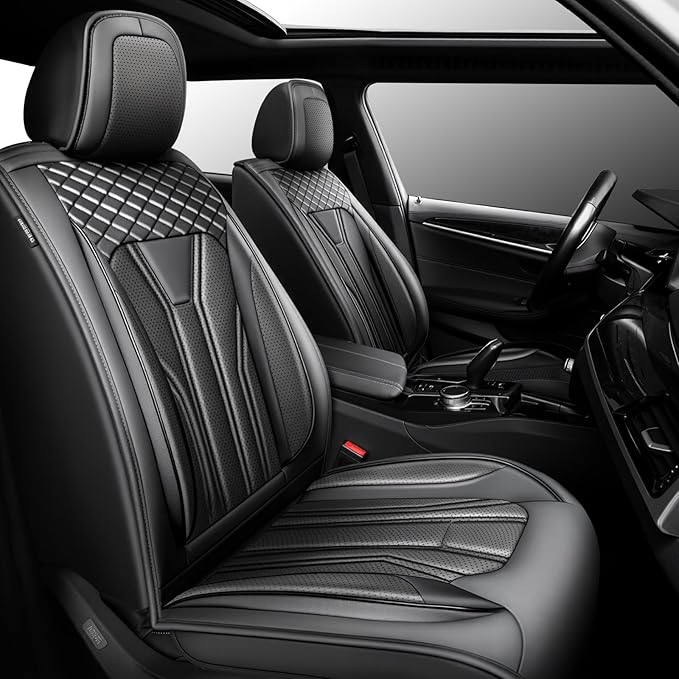 Fit Kicks Car Seat Covers， Compatible with Nissan Kicks 2018 2019-2026 -Premium Leather, Waterproof Breathable All-Weather Seat Cushion Protector Airbag Compatible（2 Seats Front Pair，All Black