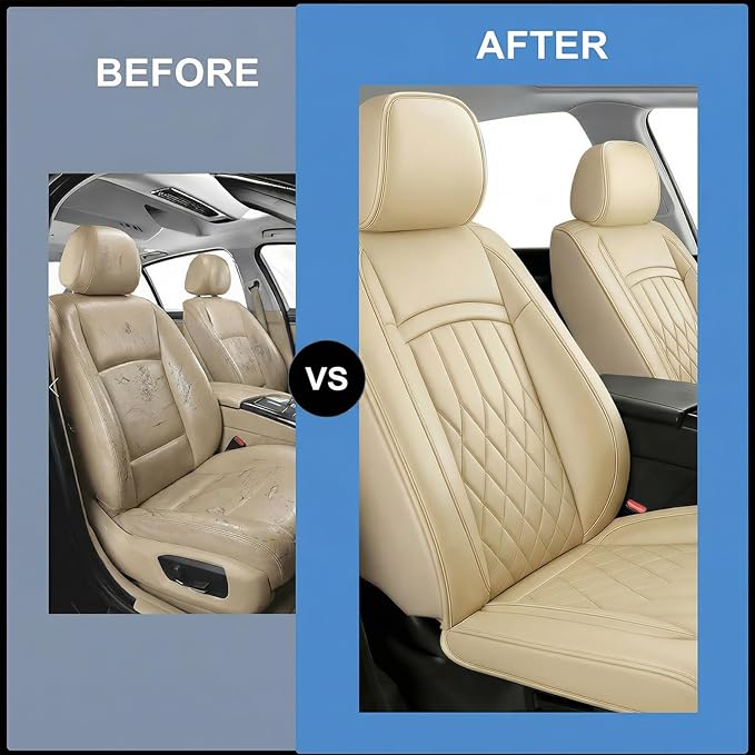 Fit RDX Car Seat Covers for Acura RDX 2010-2025 2026 - Premium Leather, Waterproof, All-Weather, Airbag Compatible, Anti-Slip, Breathable, Easy Install, Seat Protectors, Full Set, Beige