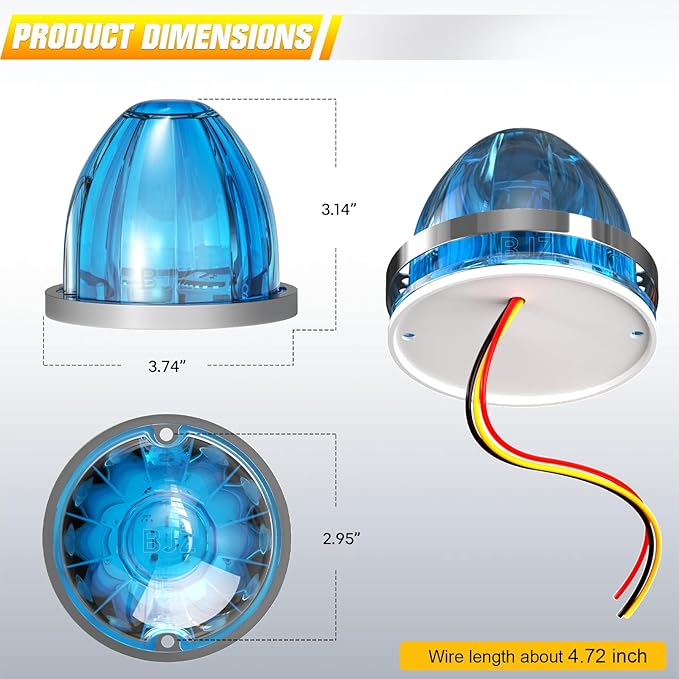 BJZ 6Pcs Ice Blue Watermelon LED Strobe+Constant Marker Lights Dual Function Watermelon-Shaped Side Marker Clearance Tail Top Cap Roof Lights for Trailer Truck Semi-Trailer Heavy-Duty Truck Bus Van