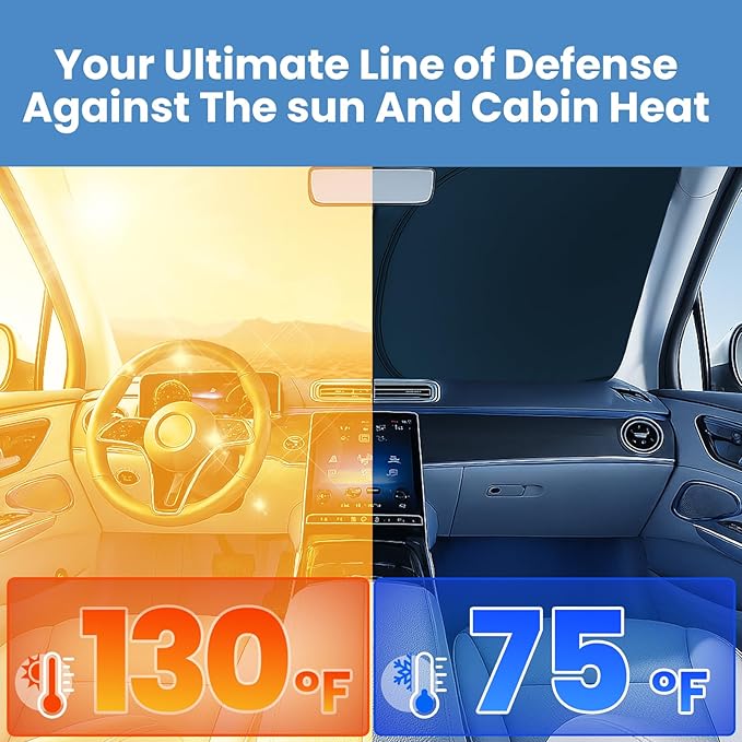 Windshield Sun Shade for Toyota Camry 2025-2026 LE/XLE/SE/XSE/Hybrid – Custom Fit Sun Shield with Mirror Cut‑Out, Blocks Heat & UV, Foldable with Storage Pouch - Toyota Camry Windshield Sunshade