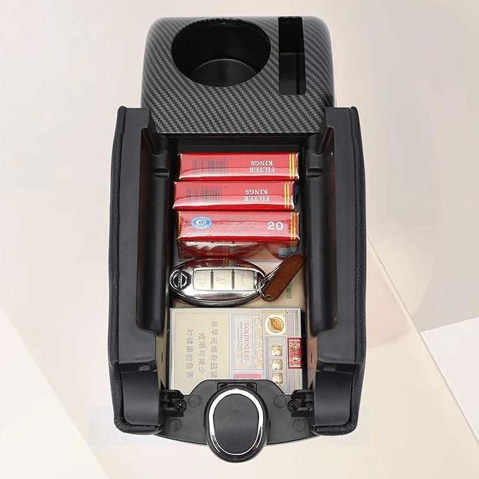 AULPHIKE Compatible with Nissan March Micra Armrest 2011-2016 Car Center Console Organizer Armrests Double Door Storage with USB Ports（Black Style）