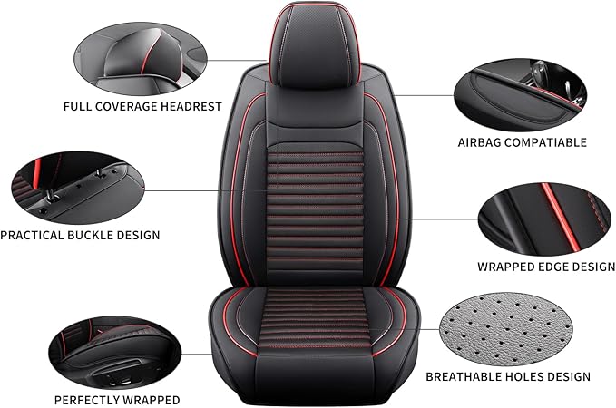 Car Seat Covers Full Set Fit for Toyota 4Runner 2001-2026, Premium Faux Leather Car Seat Protector,Breathable Anti-Slip Full Wrapping Edge Seat Covers(Black&Red,Full Set)