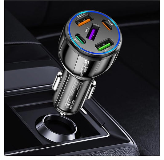 Upgraded Car Charger USB C with 5 Port,75W Cigarette Lighter Adapter with Type-C & QC 3.0 Ultra Fast Charging Port,Universal Car Charger Adapter for Navigator,Dash Cam (Black)