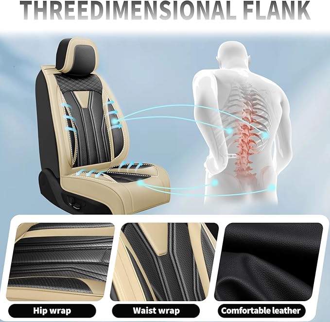 Fit Prius Car Seat Covers for Toyota Prius 2001-2025 2026 -Full Set Premium Leather, Waterproof, Breathable，All-Weather Seat Cushion Protecto & Airbag Compatible, 5-Seats Beige & Black