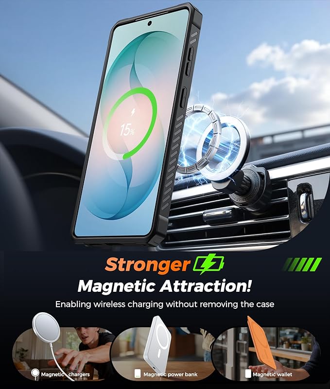 FNTCASE for Samsung Galaxy S26-Ultra Case: [360 Spin Magnetic Ring Kickstand] [Compatible for MagSafe] [Screen Protector] Heavy Duty Military Grade Protection Protective Phone Case with Stand Black