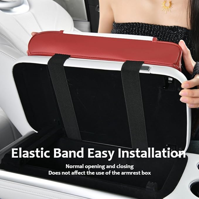 Armrest Box Pad for Car w/Type-C Charging Interface, Car Center Console Cover w/Cup Holder, Interior Car Accessories (Burgundy)