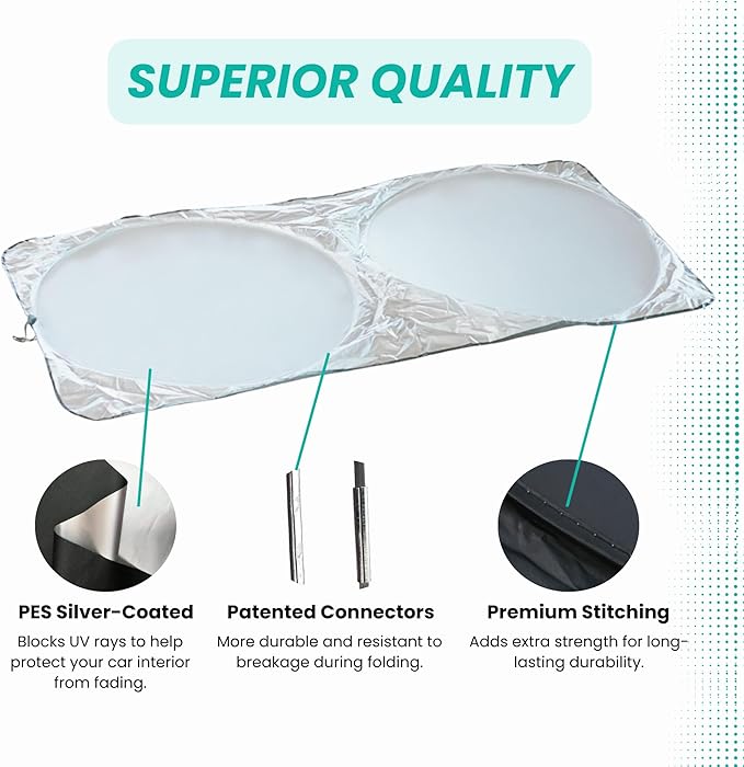 Windshield Sun Shade -Certified 99.87% UVB & 99.02% UVA Car Sun Shade. Award Winning Sunshade - Patented Technology | Compatible for Buick Encore (2020-2026) | Car Shades by Kinder Fluff