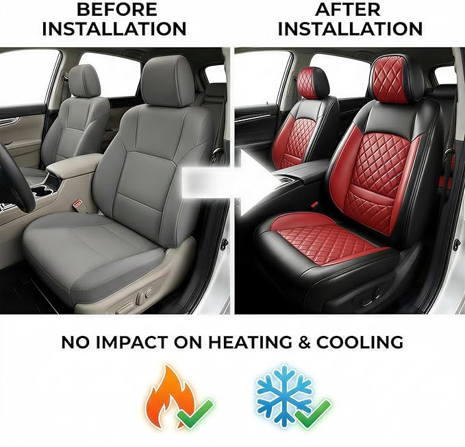 Fit Elantra Car Seat Covers for Hyundai Elantra 2017-2025 2026 - Premium Leather, Waterproof, All-Weather, Airbag Compatible, Anti-Slip, Breathable, Seat Protectors, Full Set, Red