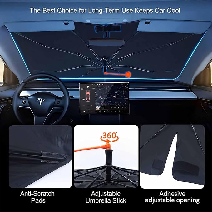 CHILL·TEK Funny Car Windshield Sun Shade Umbrella, Funny Bear Car Sun Shade Umbrella, Block UV Rays Heat Foldable Windshield Umbrella Sun Visor Protector - Keep Vehicle Cool for Cars SUV