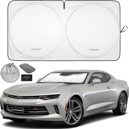 Autoamerics 1-Piece Windshield Sun Shade Foldable Car Front Window Sunshade for Most Sports Cars SUV Truck - Best Heat Shield Reflector Cover - Blocks Max UV Rays & Keeps Your Vehicle Cool - Small Fit