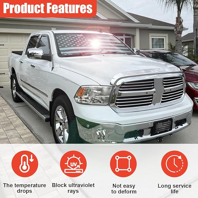 American Flag Car Windshield Sun Shade, Foldable Car Front Window Sunshade for Cars SUV Truck, Auto Interior Sun Protection Cover, Blocks UV Rays & Keeps Your Vehicle Cool (Black, M)