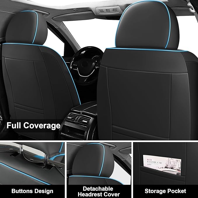 Fit for 98% of Mercedes Benz Car Seat Covers with Headrests, Premium Nappa Leather Seat Cover, Fully Wrapped Protect Modern Style Seat Cover (2-Seat Luxury, Black & Blue)