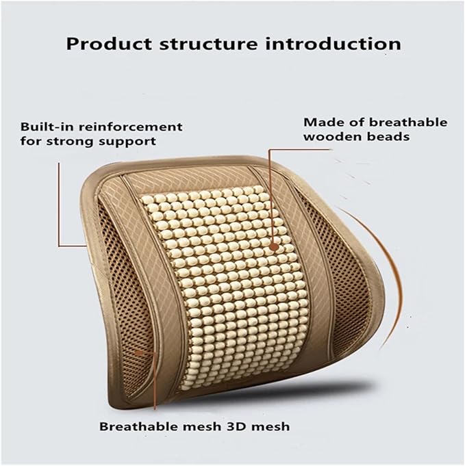 Car Seat Chair Back Cushion for Toyota RAV4 Prime 2025, Wooden Beads Ventilate Mesh Lumbar Brace Strong Durable Relieve Fatigue Summer Interior Accessories,C-Backrest