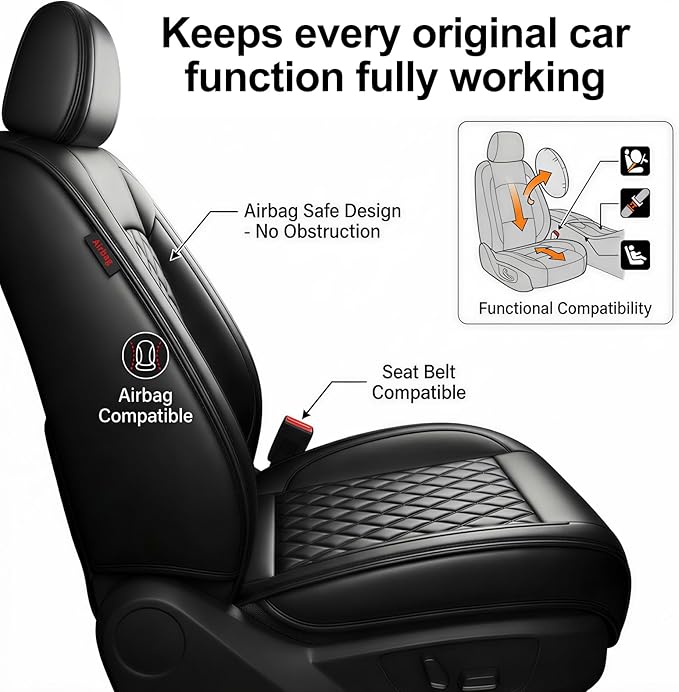 Fit for Santa Cruz Seat Covers Compatible with Hyundai Santa Cruz 2022-2026 - Waterproof Breathable Leather Automotive Seat Cushions Protector,Airbag Compatible,Full Set 5 Seats(Black)