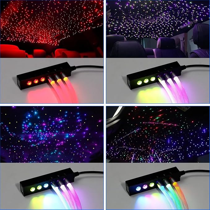 AKEPO 3.2W 6-Hole RGB APP Multiple Color Fiber Optic Lights Kit, Home Car 6.5ft 120pcs of 0.75mm Optical Fiber APP Control Headliner Starlight with Remote and APP Control