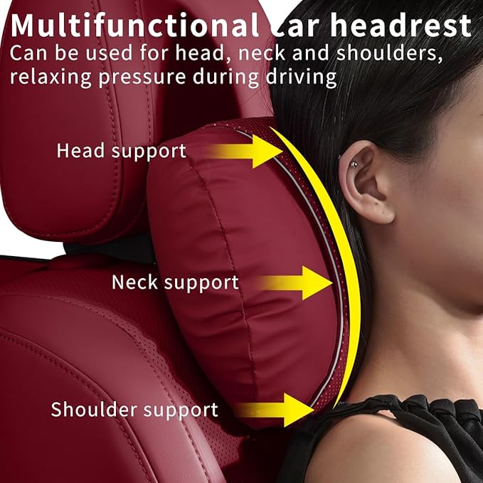Car Headrest & Lumbar Support Set,Premium Skin-Feeling Napa Leather Soft and Comfortable Headrest,Car Seat Headrest Pillow Waist Support Car Interior Accessories for Driving Home Office
