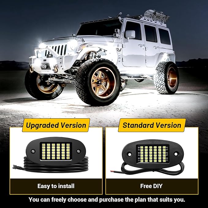 Hovano 20 Pods White Rock Light Kit with Wired Switch - 6500K Pure White LED Underglow, IP68 Waterproof, Super Bright 36 LEDs for Trailer Off Road SUV UTV ATV RZR Car