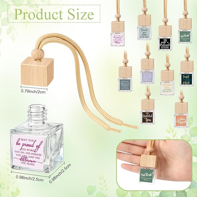 Havawish 10 Pcs Appreciation Gift Bulk for Teachers Empty Glass Essential Oil Diffuser Car Air Freshener Diffuser for Employee Staff Teachers Hanging Ornament Inspirational Team Thank You Gift
