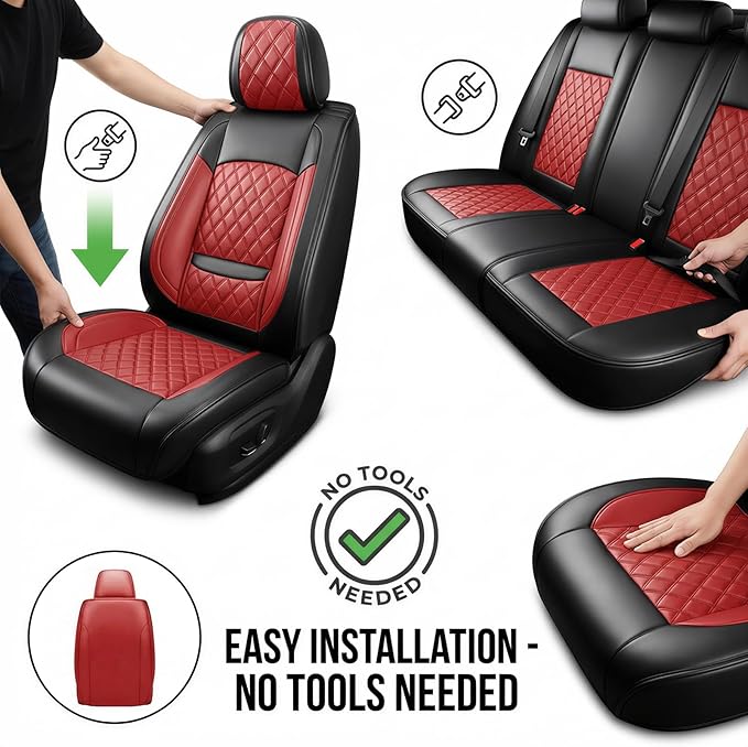 Fit for Equus Seat Covers Compatible with Hyundai Equus 2011-2016 - Waterproof Breathable Leather Automotive Seat Cushions Protector,Airbag Compatible,Full Set 5 Seats(Red)