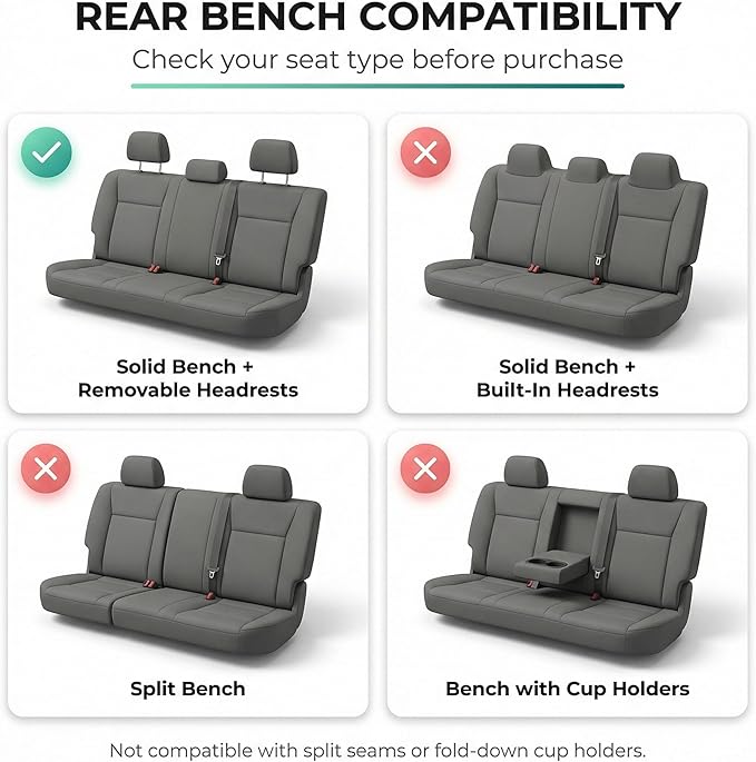 FH Group Automotive Rear Car Seat Covers for SUV, Trucks, Sedan and More - Universal Fit Rear Solid Bench Design Interior Accessories - 3D Mesh Fabric Center Panel - Burgundy