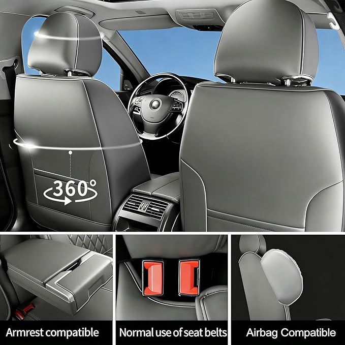 Fit Ioniq Car Seat Covers for Hyundai Ioniq 2017-2026 - Premium Leather, Waterproof, All-Weather, Airbag Compatible, Breathable, Easy Install,Only 2 Front seat Covers,Gray