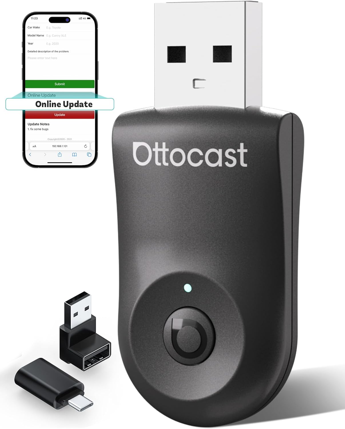 OTTOCAST Mini 2025-2-in-1 Wireless CarPlay/Android Auto Adapter, 5GHz WiFi, Auto Connect for 2016+ Cars