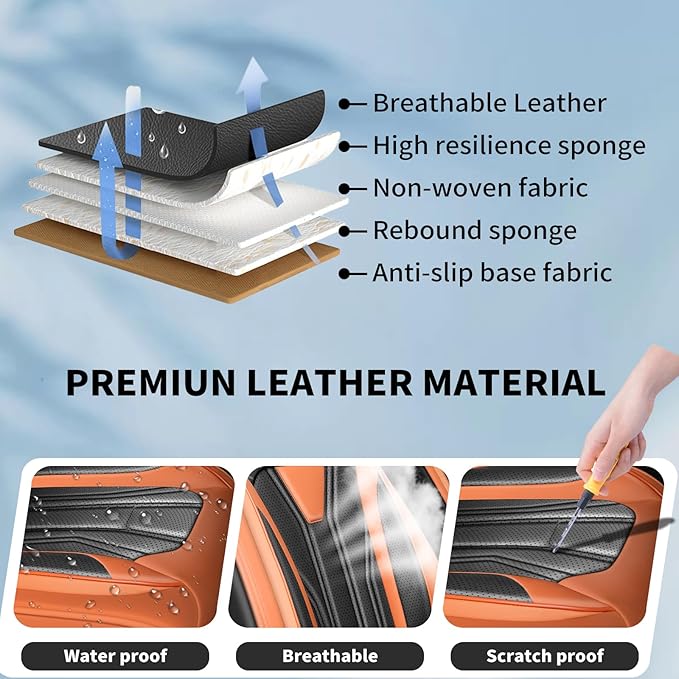 Fit Rogue Car Seat Covers Compatible with Nissan Rogue 2011-2025 2026 - Premium Leather， Waterproof Breathable， All-Weather Seat Cushion Protecto&Airbag Compatible (2 Front Seat Orange&Black)