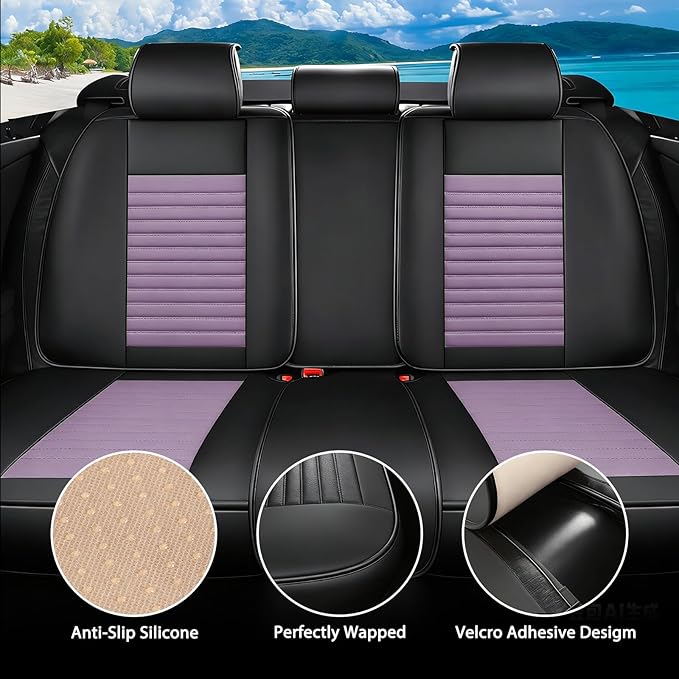 Car Seat Covers Full Set Fit for Toyota Prius 2001-2025,2026, Premium Faux Leather Car Seat Protector,Breathable Anti-Slip Full Wrapping Edge Seat Covers(Black&Purple,Full Set)