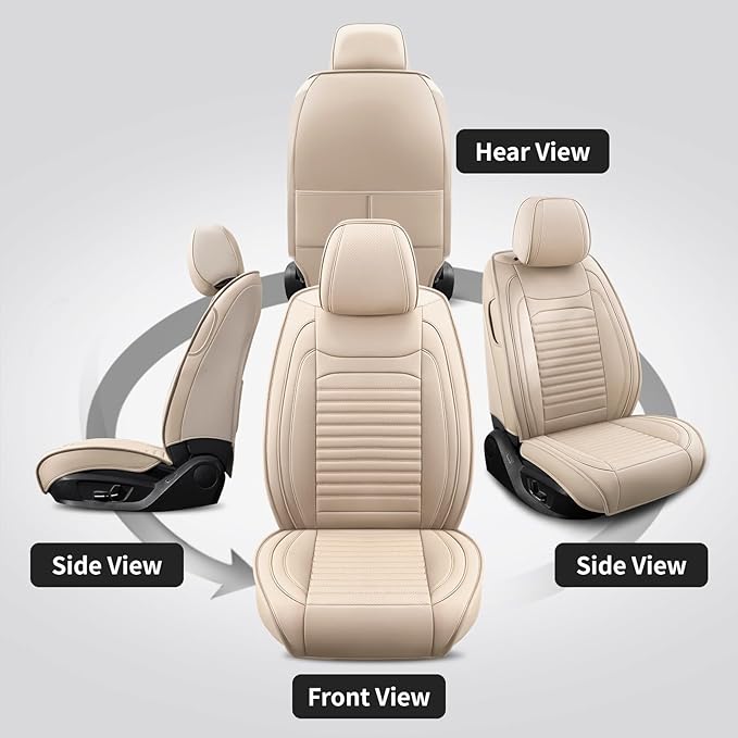 Front Seat Covers Fit for Toyota Sienna 2001-2025, Car Seat Covers Front Seats, Breathable Leather Automotive Seat Covers Front Pair Anti-Slip Seat Cover(Beige, Front)