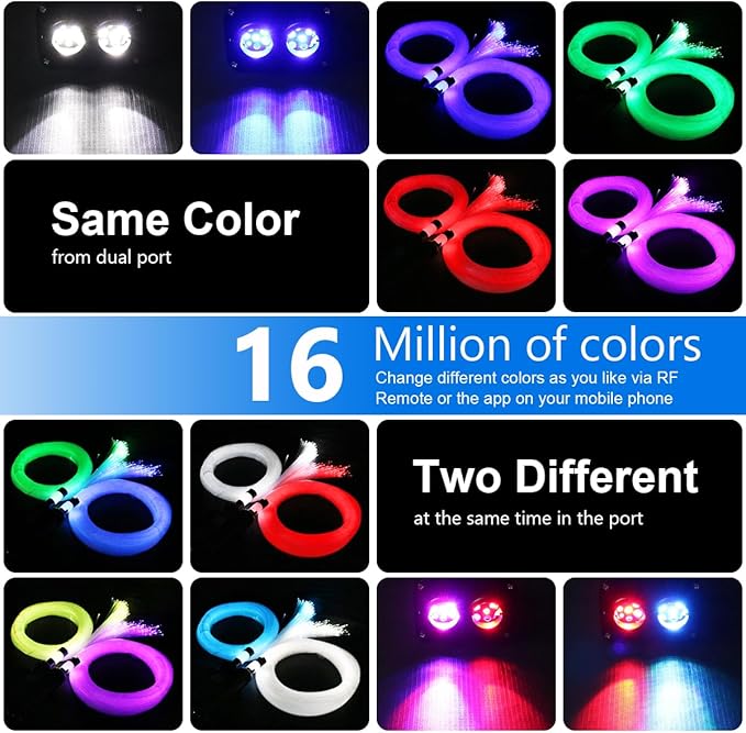 AZIMOM Dual Color 20W Twinkle Fiber Optic Starlight Kits 400pcs*0.03in*9.8ft Fiber Strands End Glow Sound Activated Remote APP Control RGBW Light Source Home Ceiling Car Headliner Décor