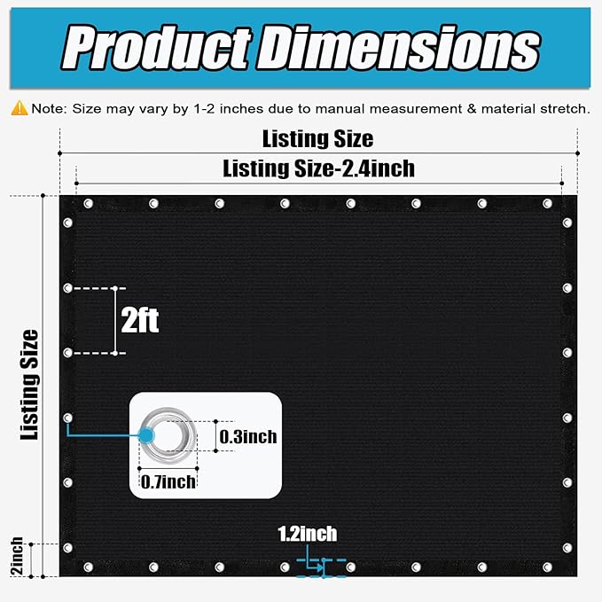 Amagenix 90% Sun Shade Cloth with Grommets, 6' x 8' Pergola Replacement Shade Cover Canopy Privacy Screen for Outdoor Patio Garden, Black (We Customized)