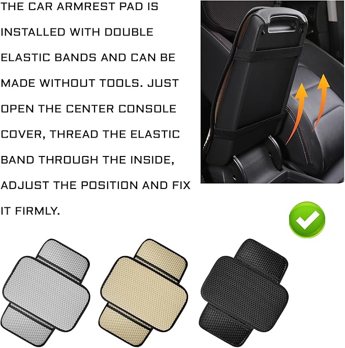 Armrest Cover for Car Console Covers for SUV Center Console Arm Rest Breathable Pad Middle Box Armrest Cushion Pad with 2 Organizer Bags Universal Car Interior Accessories Protection(Beige)