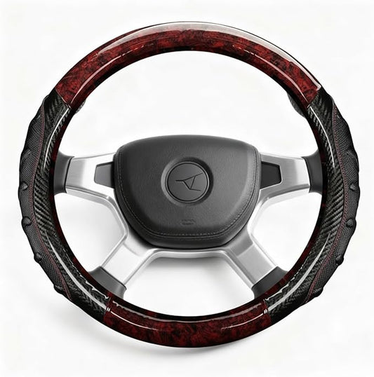 Heavy Duty Truck Steering Wheel Cover 17.5-18 Inch, Carbon Fiber with Anti-Slip Grip, X-Large Wheel Protector for Commercial Semi-Trucks, Buses and RVs (Red/Black)