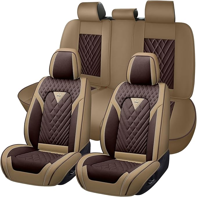 Truck Seat Covers for Ford F250 2011-2026, Waterproof Premium Leather Full Coverage Car Seat Cover, Muscle Sport Style Auto Interior Seat Cover Sets (Full Set/Brown Coffee)