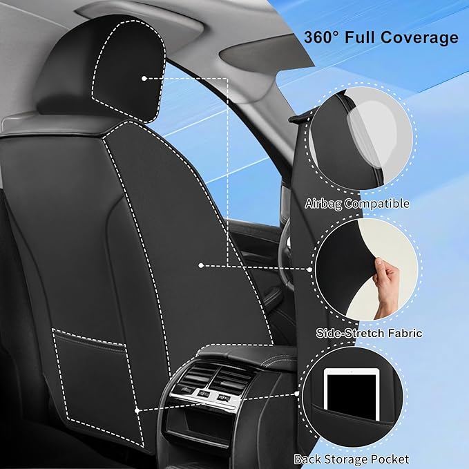 Fit Mazda 3 Car Seat Covers for Select Mazda 3 2010-2019 - Full Coverage Leather, Airbag Compatible, Waterproof & All Weather Seat Cushion Protector, Full Set, Black+Beige