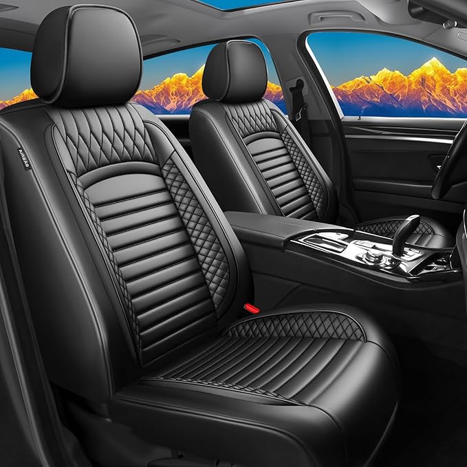 Fit Prius Car Seat Covers for Toyota Prius 2001-2024 2025 2026 - Upgraded Premium Waterproof & Breathable Leather, Airbag Compatible, All-Weather Seat Cushion Protector (2 Front/Black)